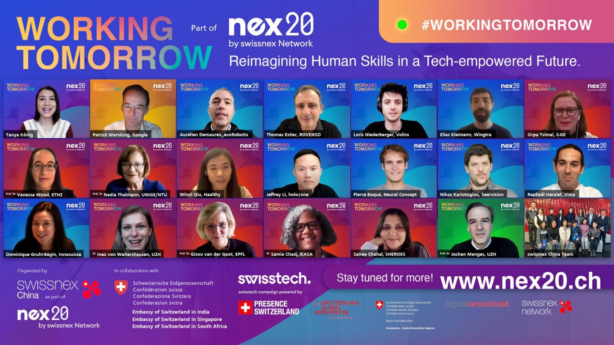 Working Tomorrow virtual event as part of the nex20 campaign by swissnex Network