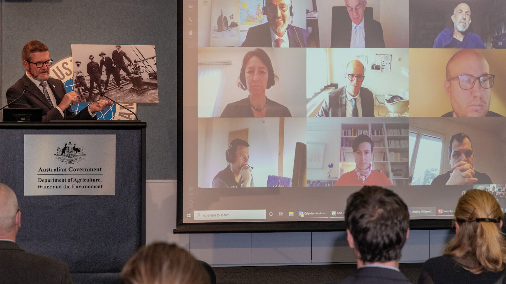 The virtual signing ceremony was attended by representatives of the Embassy of Switzerland in Australia, the Australian Antarctic Division and the Swiss Polar Institute (Photo credit: Dan Broun)