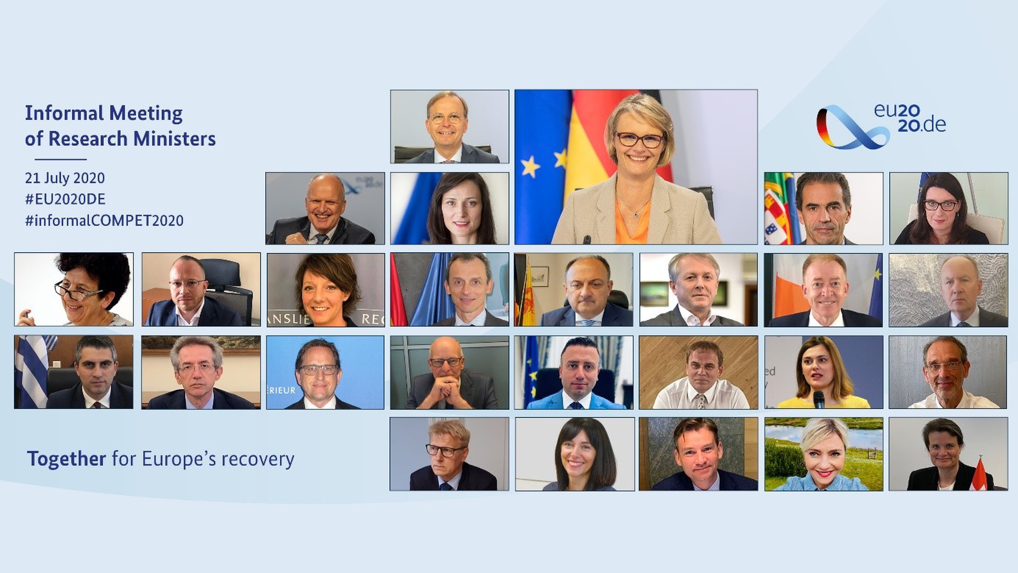 Official family photo of research ministers participating in the virtual Informal meeting replacing the Informal Council for research (Copyright: German Presidency of the Council of the EU)
